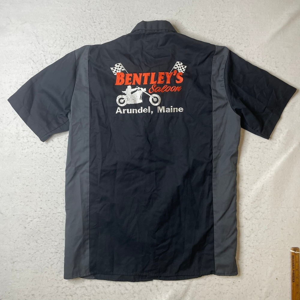 Dickies Work Shirt Mens L Black Bentley's Saloon Maine Short Sleeve Button Up